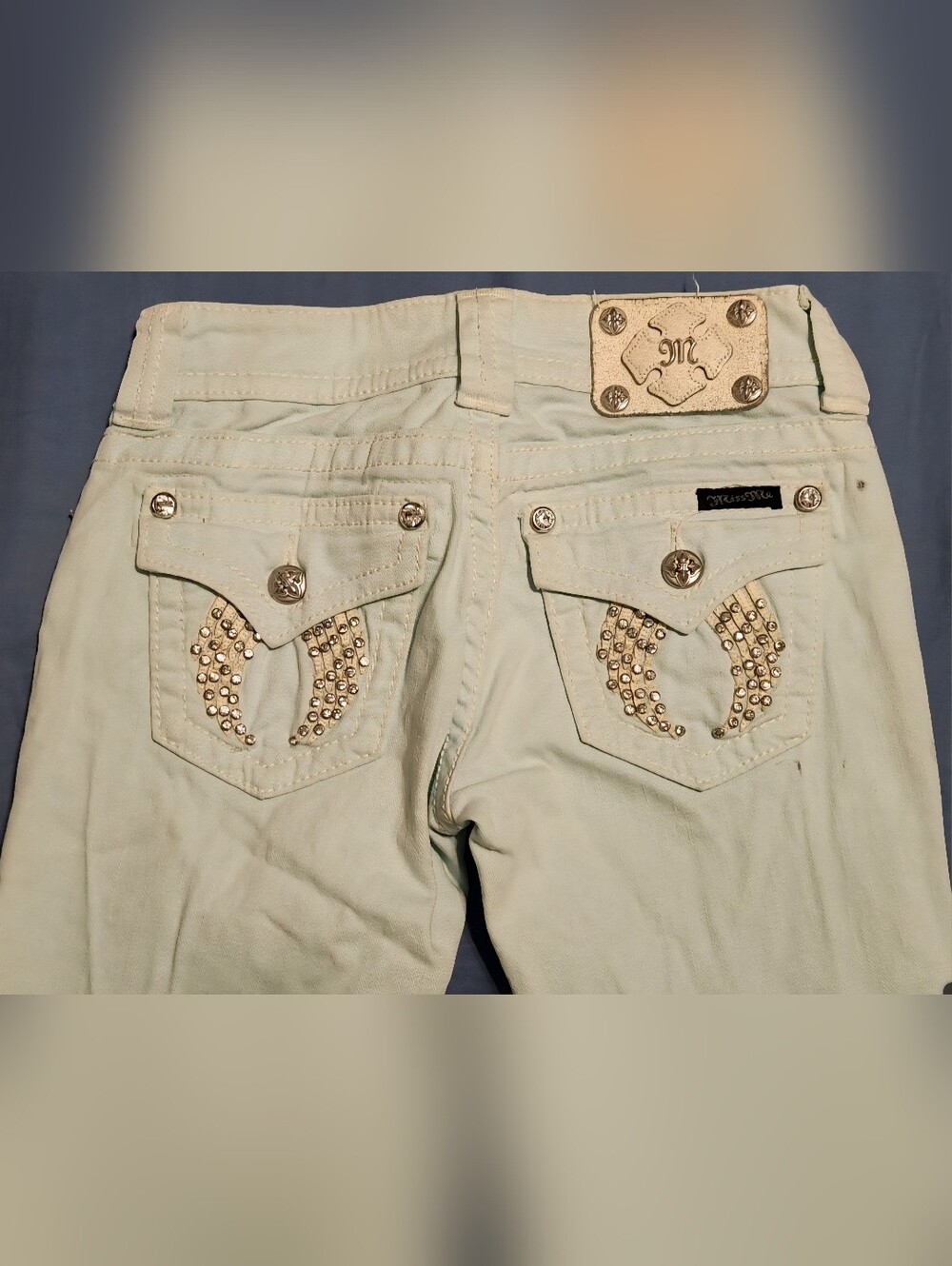 Miss Me Women's Skinny Jeans Size 24 Icy Blue Embellished Denim - Picture 9 of 15